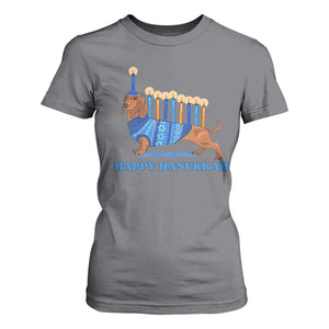 Funny Happy Hanukkah Dachshund Wiener Dog Menorah T Shirt For Women TS11 Charcoal Print Your Wear