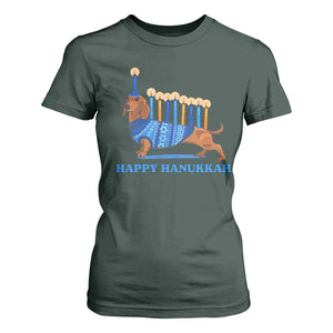 Funny Happy Hanukkah Dachshund Wiener Dog Menorah T Shirt For Women TS11 Dark Forest Green Print Your Wear