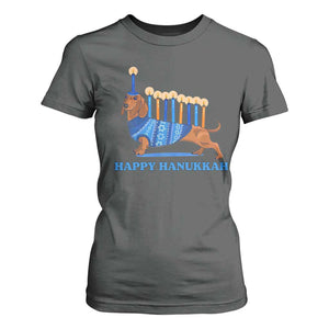Funny Happy Hanukkah Dachshund Wiener Dog Menorah T Shirt For Women TS11 Dark Heather Print Your Wear