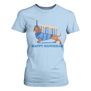 Funny Happy Hanukkah Dachshund Wiener Dog Menorah T Shirt For Women TS11 Light Blue Print Your Wear