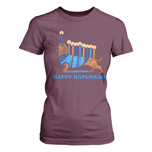 Funny Happy Hanukkah Dachshund Wiener Dog Menorah T Shirt For Women TS11 Maroon Print Your Wear