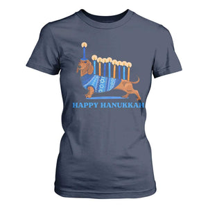 Funny Happy Hanukkah Dachshund Wiener Dog Menorah T Shirt For Women TS11 Navy Print Your Wear