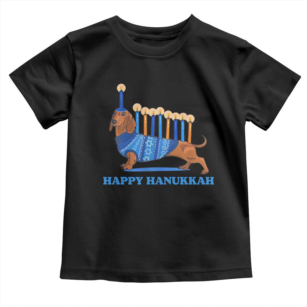 Funny Happy Hanukkah Dachshund Wiener Dog Menorah Toddler T Shirt TS11 Black Print Your Wear