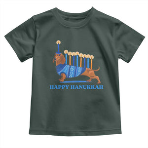 Funny Happy Hanukkah Dachshund Wiener Dog Menorah Toddler T Shirt TS11 Dark Forest Green Print Your Wear
