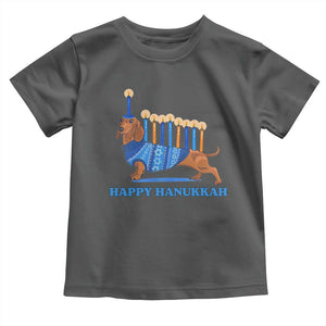 Funny Happy Hanukkah Dachshund Wiener Dog Menorah Toddler T Shirt TS11 Dark Heather Print Your Wear