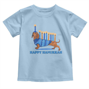 Funny Happy Hanukkah Dachshund Wiener Dog Menorah Toddler T Shirt TS11 Light Blue Print Your Wear