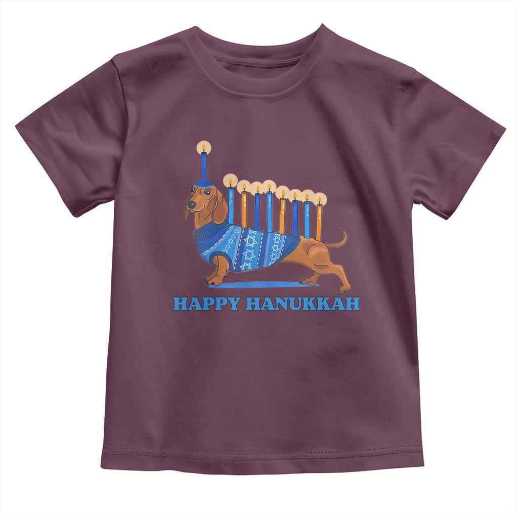 Funny Happy Hanukkah Dachshund Wiener Dog Menorah Toddler T Shirt TS11 Maroon Print Your Wear
