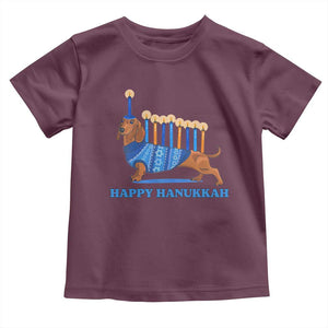 Funny Happy Hanukkah Dachshund Wiener Dog Menorah Toddler T Shirt TS11 Maroon Print Your Wear