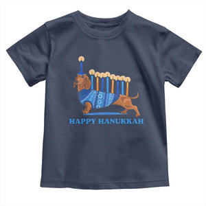 Funny Happy Hanukkah Dachshund Wiener Dog Menorah Toddler T Shirt TS11 Navy Print Your Wear