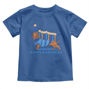 Funny Happy Hanukkah Dachshund Wiener Dog Menorah Toddler T Shirt TS11 Royal Blue Print Your Wear