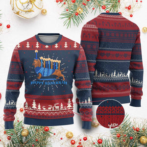 Funny Happy Hanukkah Dachshund Wiener Dog Menorah Ugly Christmas Sweater TS11 Burgundy Print Your Wear