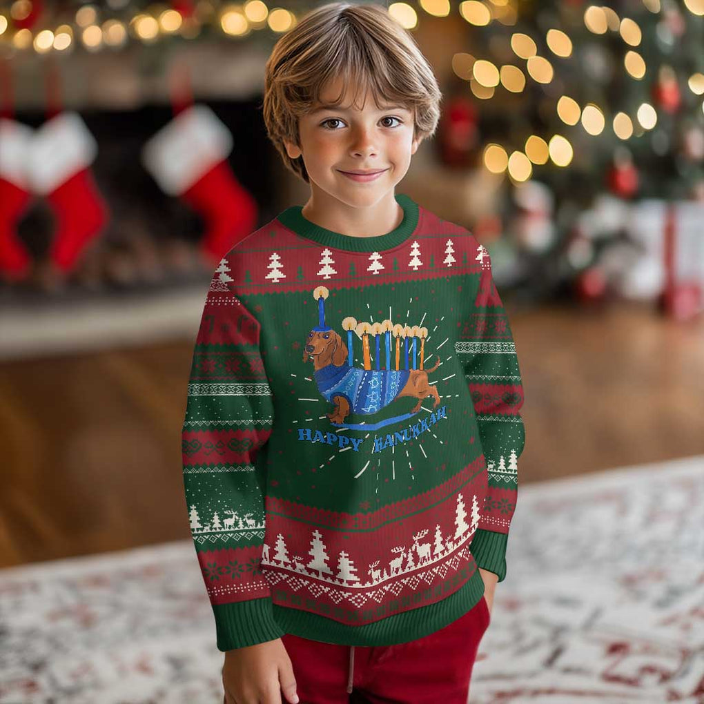 Funny Happy Hanukkah Dachshund Wiener Dog Menorah Ugly Christmas Sweater TS11 Christmas Print Your Wear