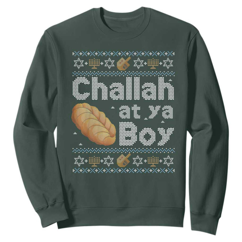 Funny Hanukkah Sweatshirt Challah At Ya Boy Jewish Holiday TS11 Dark Forest Green Print Your Wear