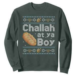 Funny Hanukkah Sweatshirt Challah At Ya Boy Jewish Holiday TS11 Dark Forest Green Print Your Wear