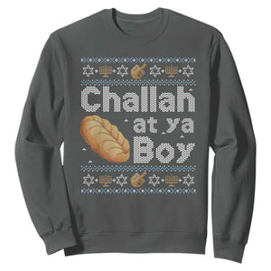 Funny Hanukkah Sweatshirt Challah At Ya Boy Jewish Holiday TS11 Dark Heather Print Your Wear