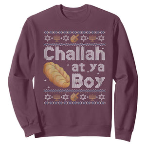 Funny Hanukkah Sweatshirt Challah At Ya Boy Jewish Holiday TS11 Maroon Print Your Wear
