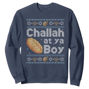 Funny Hanukkah Sweatshirt Challah At Ya Boy Jewish Holiday TS11 Navy Print Your Wear