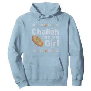 Funny Hanukkah Hoodie Challah At Ya Girl Jewish Holiday TS11 Light Blue Print Your Wear