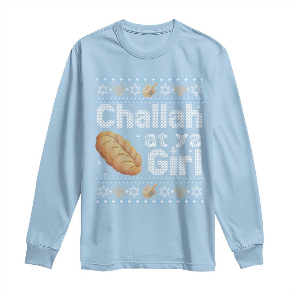 Funny Hanukkah Long Sleeve Shirt Challah At Ya Girl Jewish Holiday TS11 Light Blue Print Your Wear