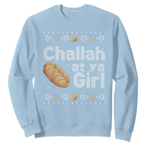 Funny Hanukkah Sweatshirt Challah At Ya Girl Jewish Holiday TS11 Light Blue Print Your Wear