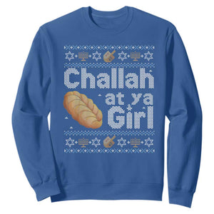 Funny Hanukkah Sweatshirt Challah At Ya Girl Jewish Holiday TS11 Royal Blue Print Your Wear