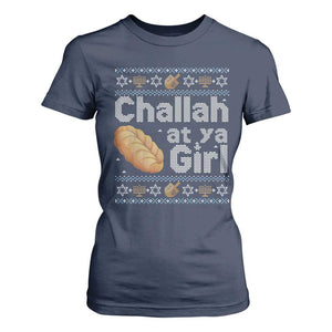 Funny Hanukkah T Shirt For Women Challah At Ya Girl Jewish Holiday TS11 Navy Print Your Wear