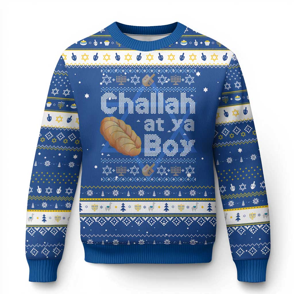 Funny Chanukah Hanukkah Ugly Sweater Challah At Ya Boy Jewish Holiday TS11 Blue White Print Your Wear