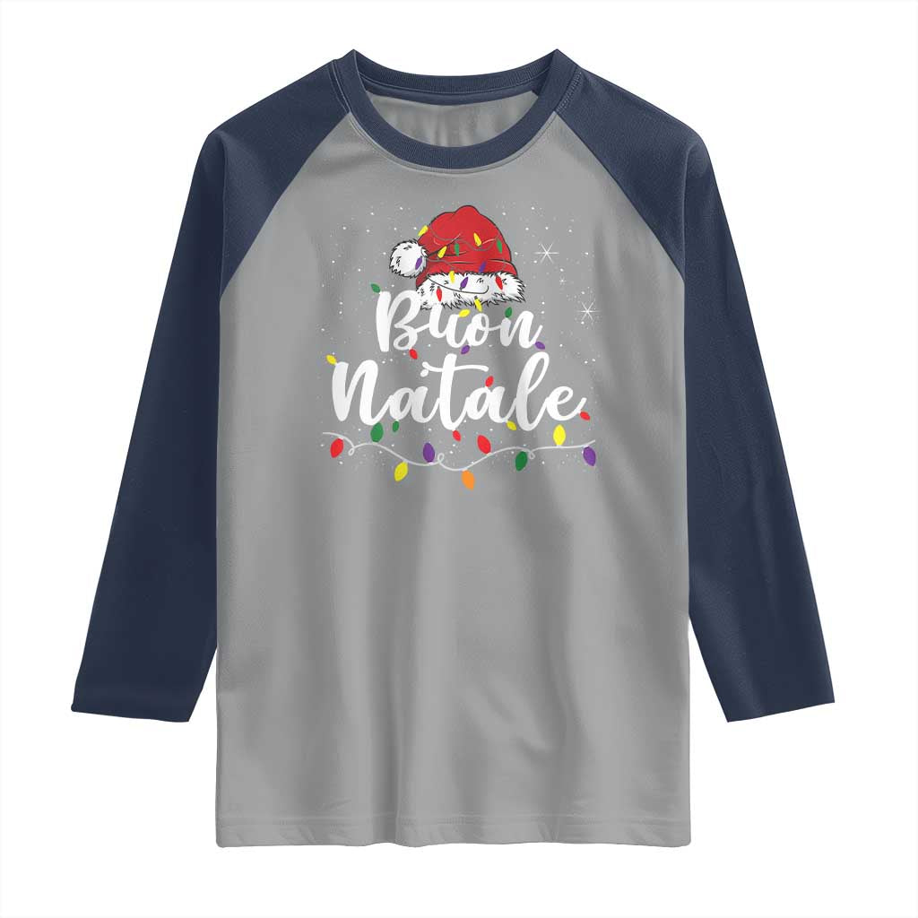 Funny Buon Natale Raglan Shirt Italian Christmas Italy Pride Santa Hat TS11 Sport Gray Navy Print Your Wear
