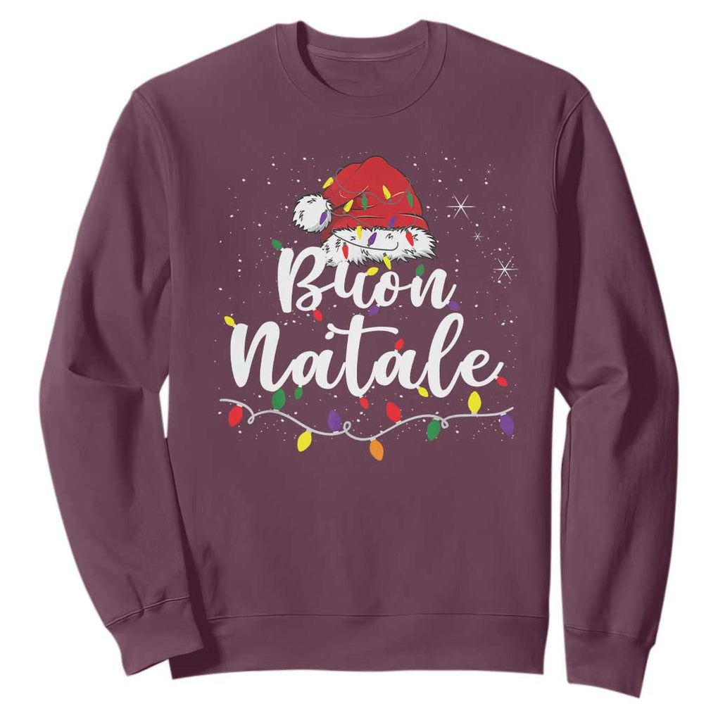 Funny Buon Natale Sweatshirt Italian Christmas Italy Pride Santa Hat TS11 Maroon Print Your Wear