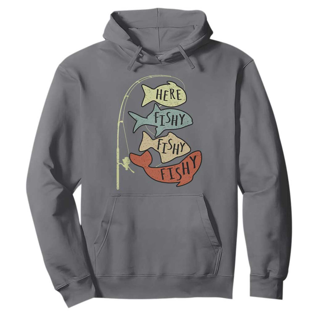 Funny Here Fishy Fishy Retro Fisherman Hoodie TS11 Charcoal Print Your Wear