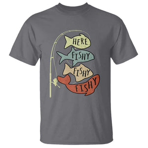 Funny Here Fishy Fishy Retro Fisherman T Shirt TS11 Charcoal Print Your Wear