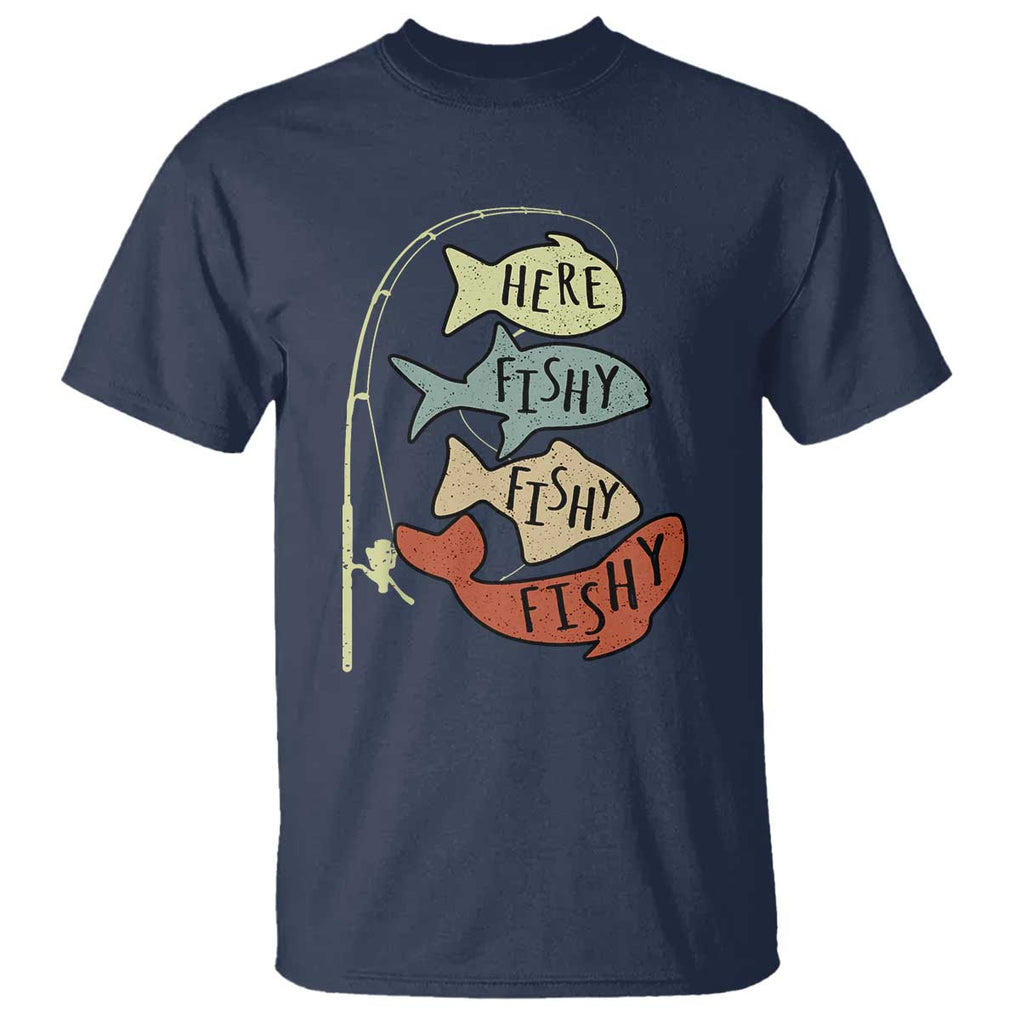 Funny Here Fishy Fishy Retro Fisherman T Shirt TS11 Navy Print Your Wear