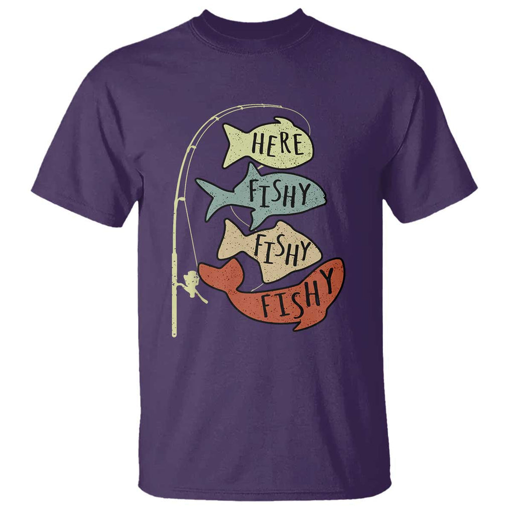 Funny Here Fishy Fishy Retro Fisherman T Shirt TS11 Purple Print Your Wear