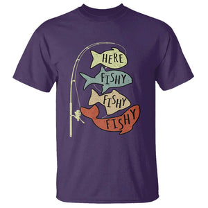 Funny Here Fishy Fishy Retro Fisherman T Shirt TS11 Purple Print Your Wear