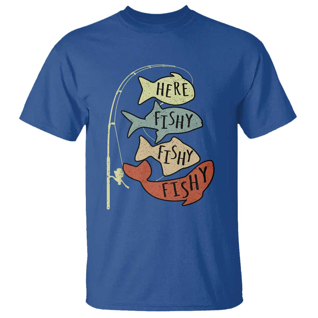 Funny Here Fishy Fishy Retro Fisherman T Shirt TS11 Royal Blue Print Your Wear