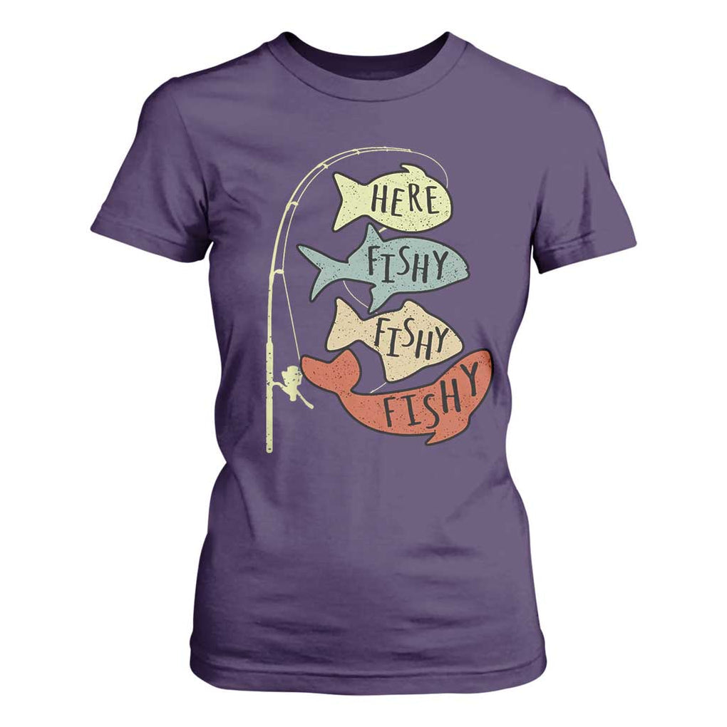 Funny Here Fishy Fishy Retro Fisherman T Shirt For Women TS11 Purple Print Your Wear