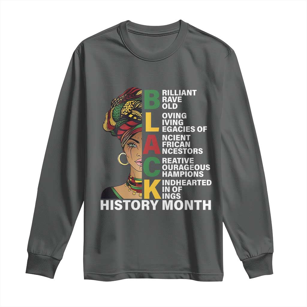 Black History Month Brilliant Brave Bold Long Sleeve Shirt African American Pride TS11 Dark Heather Print Your Wear