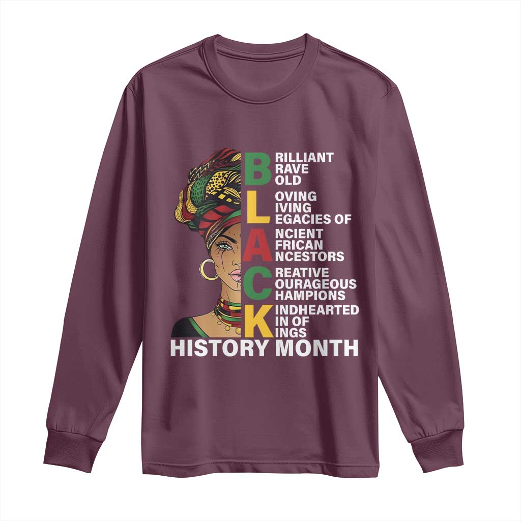 Black History Month Brilliant Brave Bold Long Sleeve Shirt African American Pride TS11 Maroon Print Your Wear