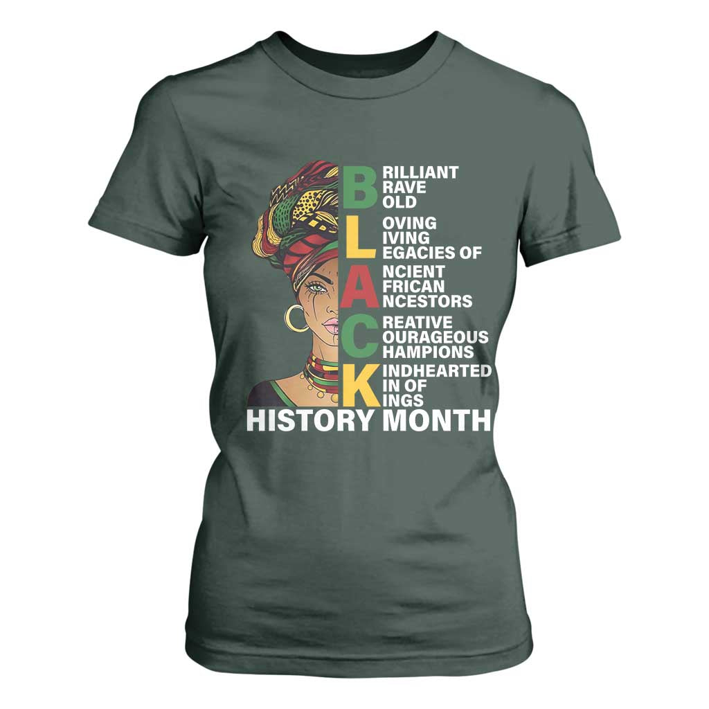 Black History Month Brilliant Brave Bold T Shirt For Women African American Pride TS11 Dark Forest Green Print Your Wear