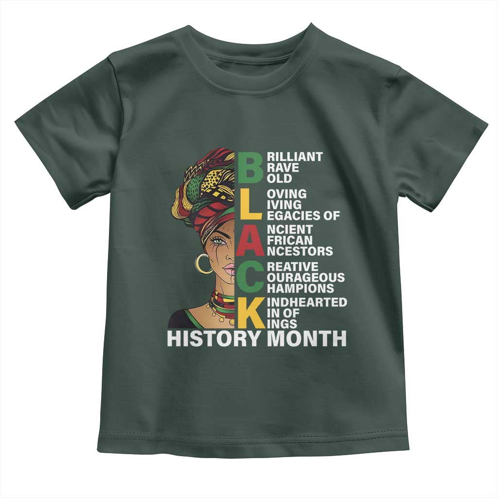 Black History Month Brilliant Brave Bold Toddler T Shirt African American Pride TS11 Dark Forest Green Print Your Wear