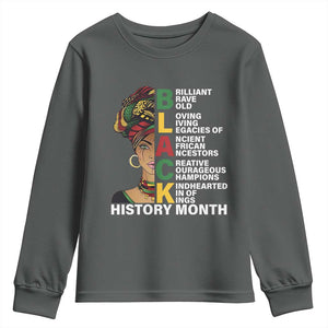 Black History Month Brilliant Brave Bold Youth Sweatshirt African American Pride TS11 Dark Heather Print Your Wear