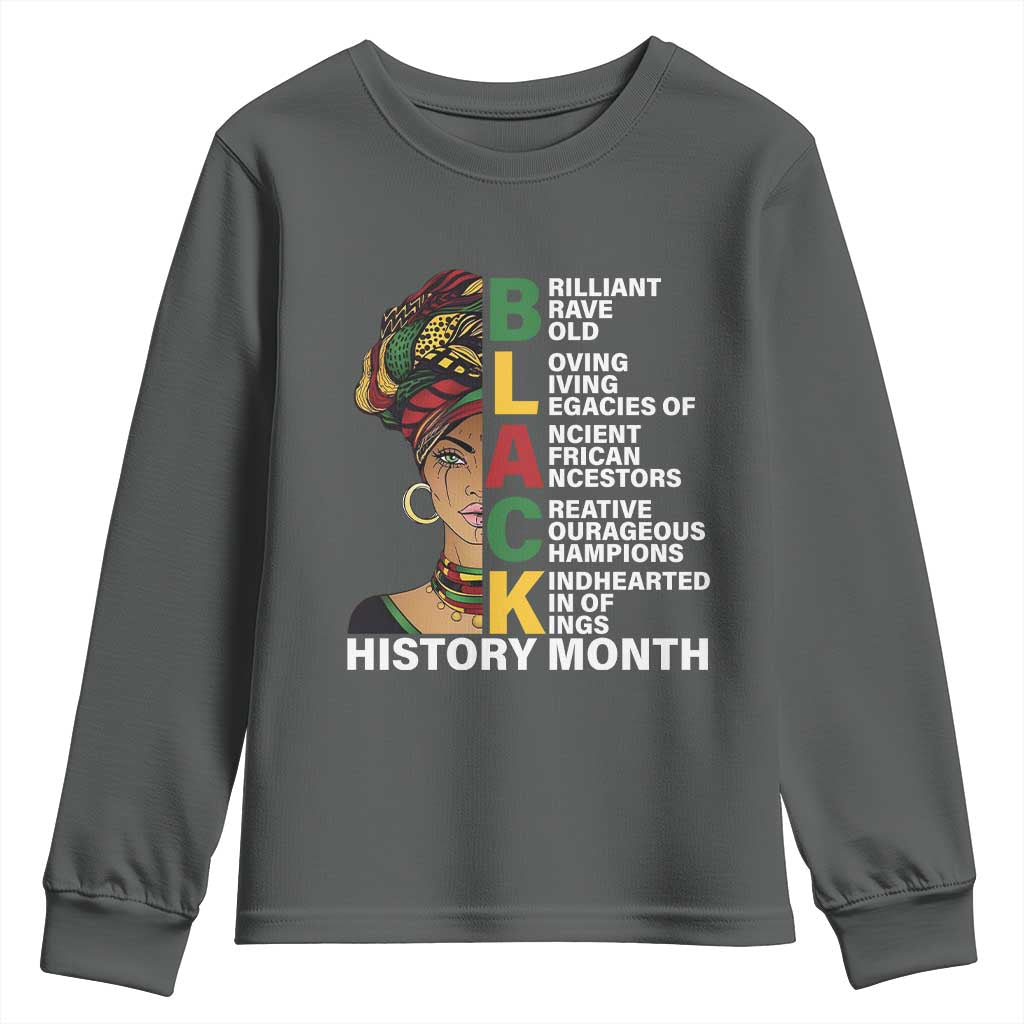 Black History Month Brilliant Brave Bold Youth Sweatshirt African American Pride TS11 Dark Heather Print Your Wear