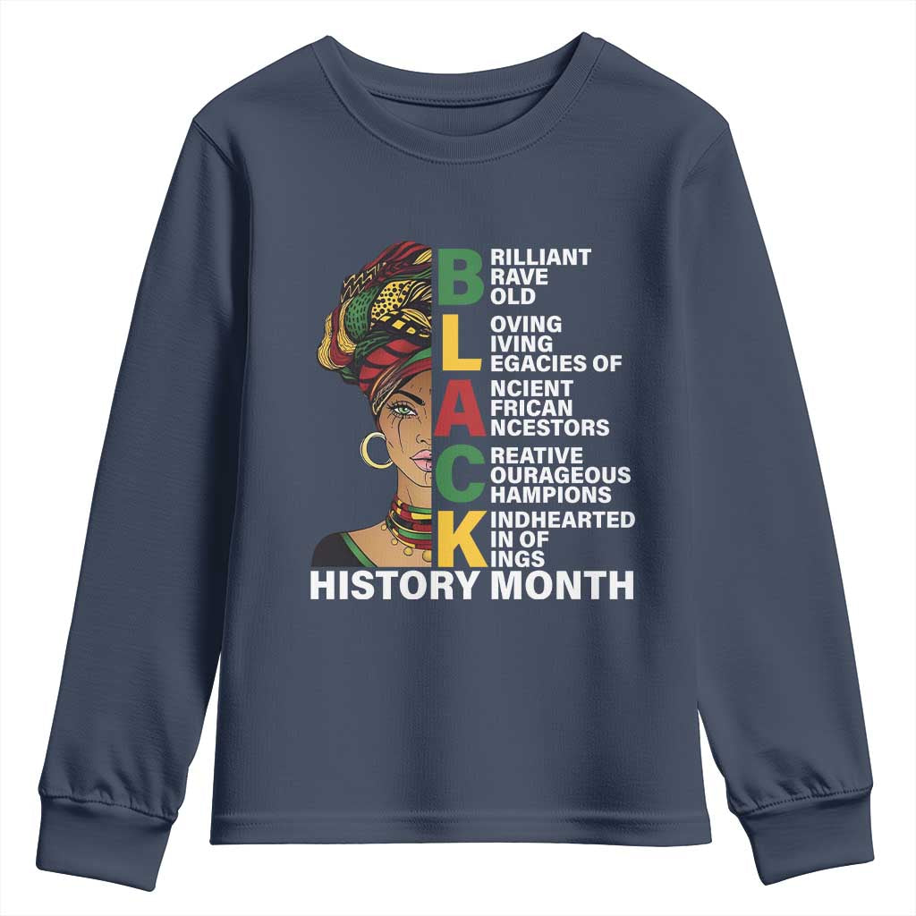 Black History Month Brilliant Brave Bold Youth Sweatshirt African American Pride TS11 Navy Print Your Wear