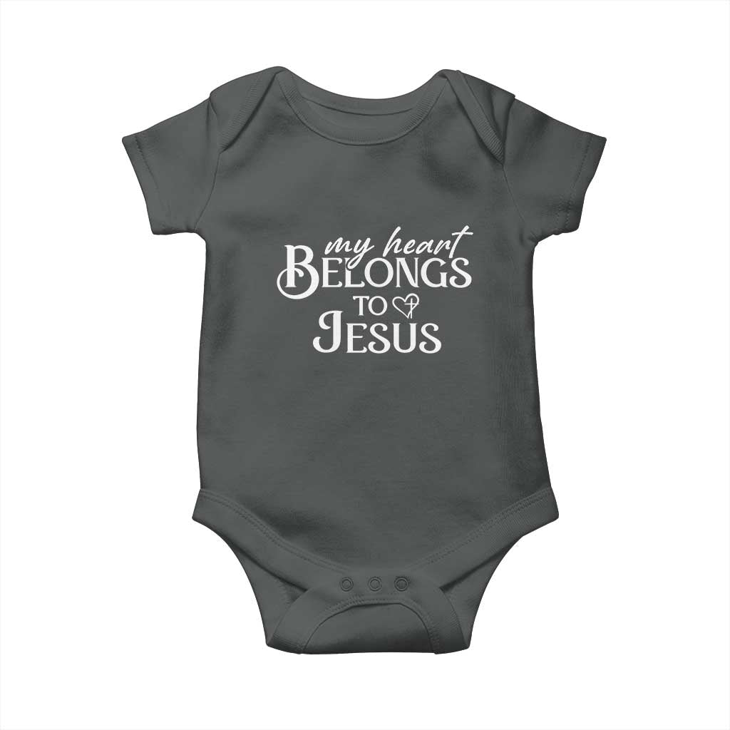My Heart Belongs To Jesus Baby Onesie Christian Religious God Valentine's Day TS11 Dark Heather Print Your Wear