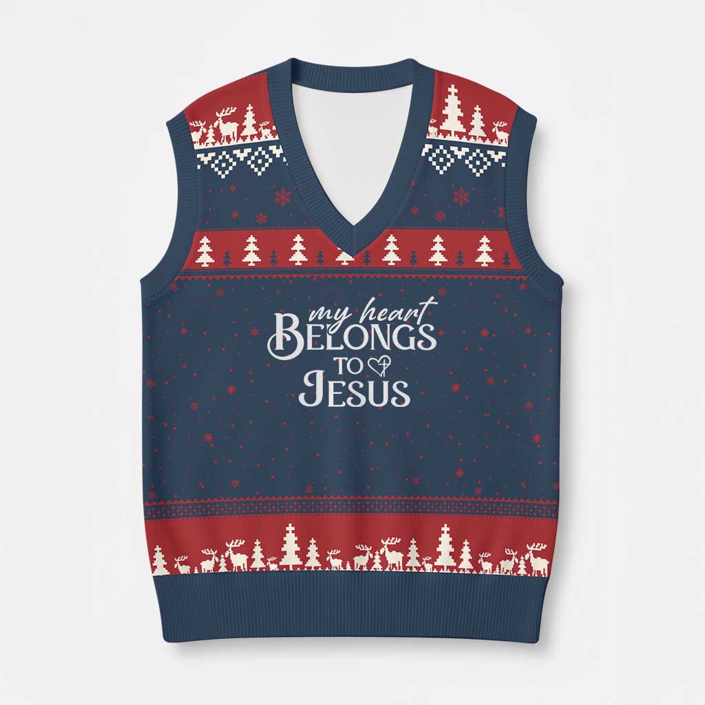 My Heart Belongs To Jesus V-Neck Knit Sweater Vest Christian Religious God Valentine's Day TS11 Navy Red Print Your Wear