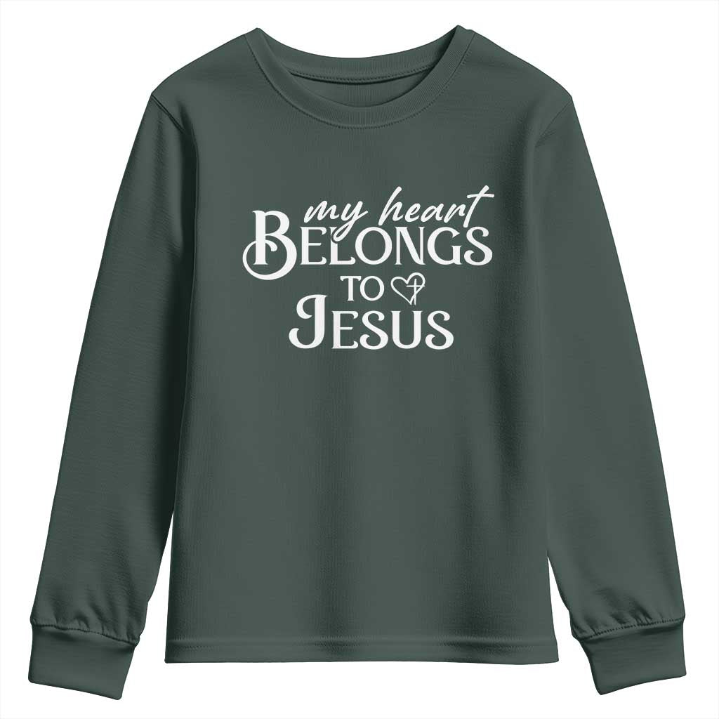 My Heart Belongs To Jesus Youth Sweatshirt Christian Religious God Valentine's Day TS11 Dark Forest Green Print Your Wear