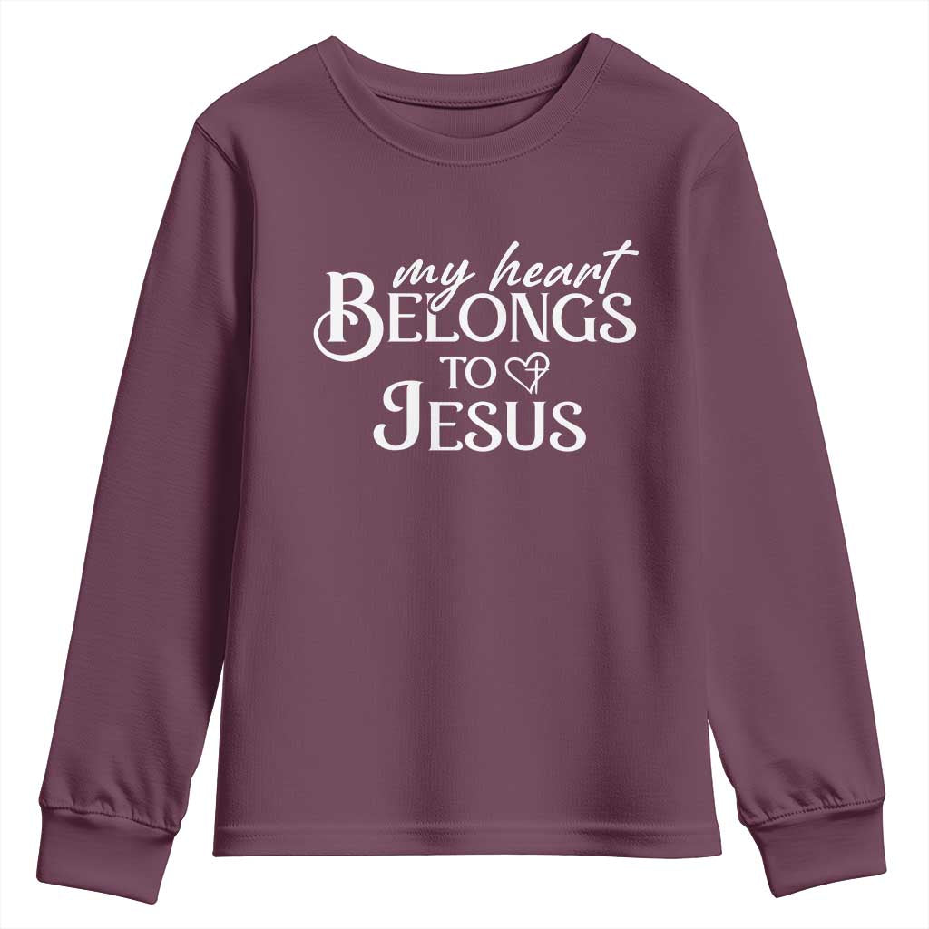My Heart Belongs To Jesus Youth Sweatshirt Christian Religious God Valentine's Day TS11 Maroon Print Your Wear