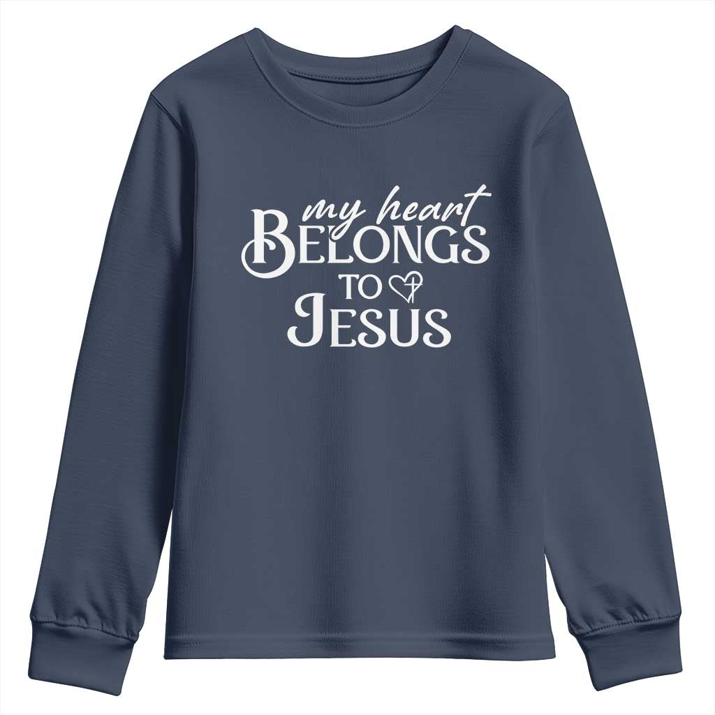 My Heart Belongs To Jesus Youth Sweatshirt Christian Religious God Valentine's Day TS11 Navy Print Your Wear
