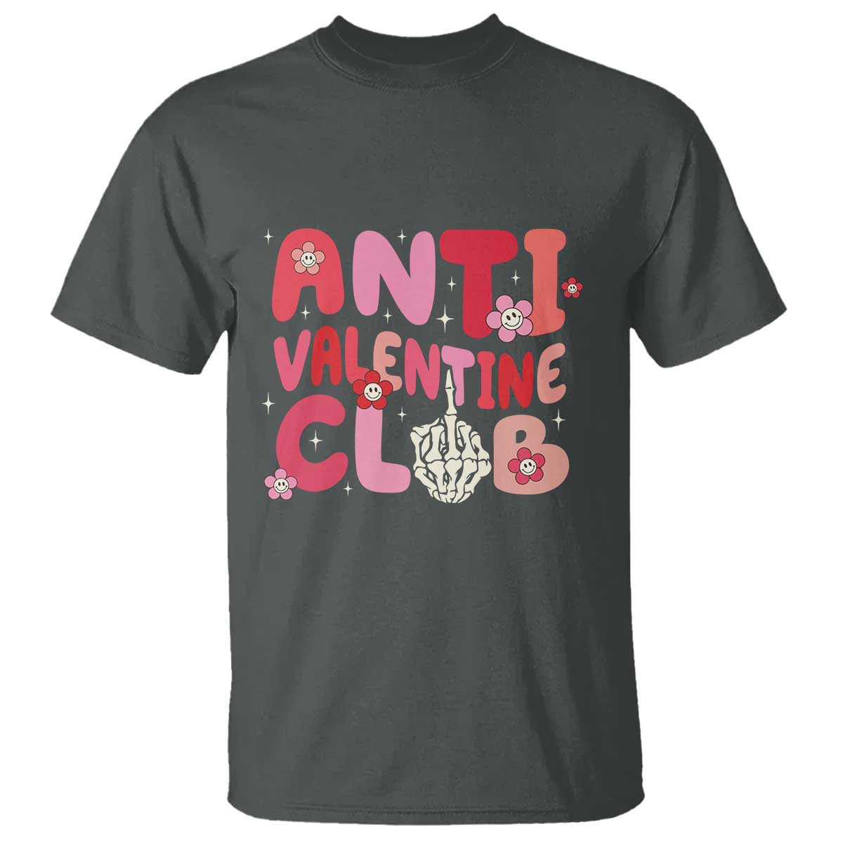 Funny Anti Valentine Club T Shirt Retro Anti Valentine's Day Middle Finger TS11 Dark Heather Print Your Wear