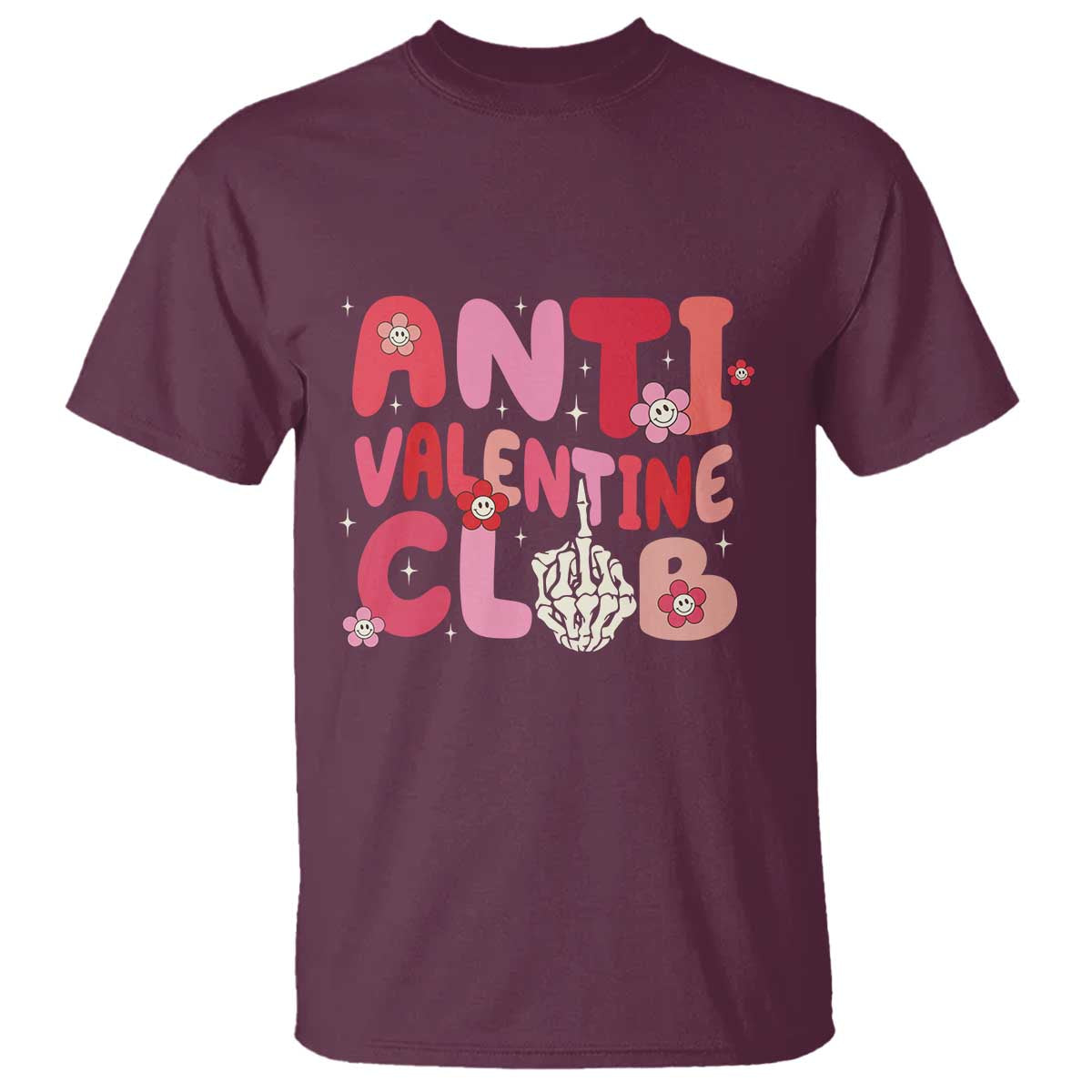 Funny Anti Valentine Club T Shirt Retro Anti Valentine's Day Middle Finger TS11 Maroon Print Your Wear